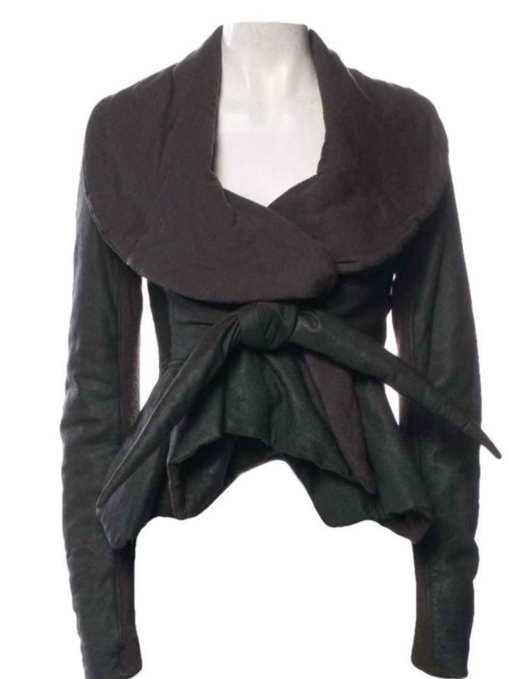 Rick Owens Black Draped Leather Tie-Waist Jacket